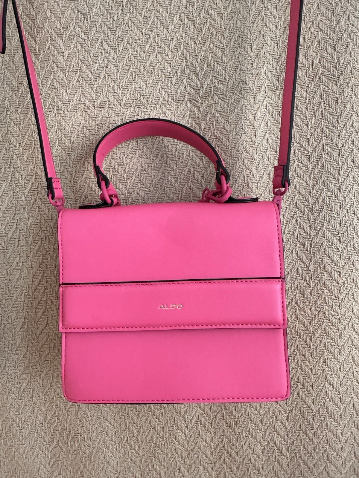 ALDO Pink Solid Rectangle Crossbody Bag, Top Handle, Chain Accent, Adjustable
