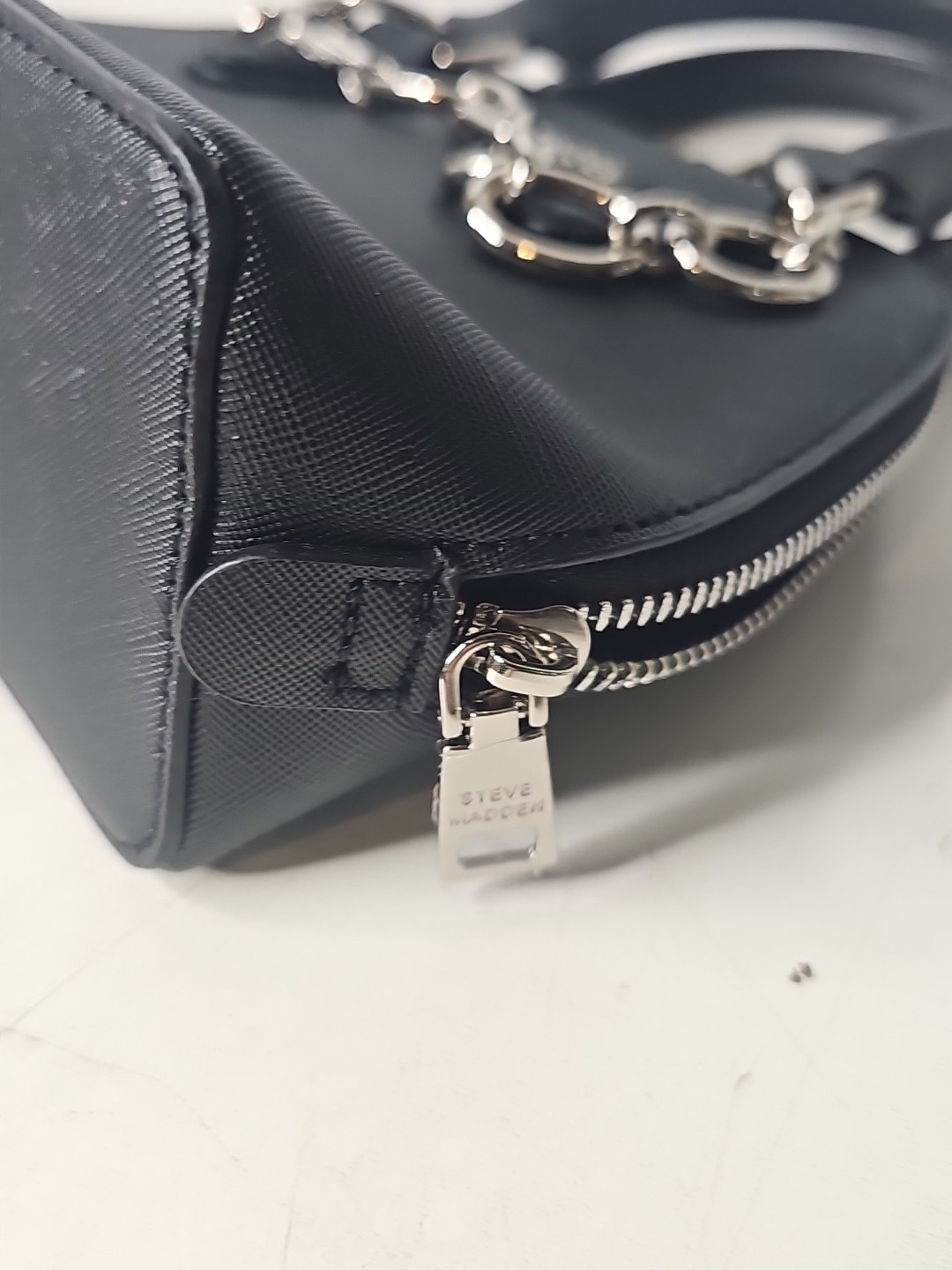 Steve Madden Bfaith Mini Crossbody Bag Black with Silver Toned Chain Accent