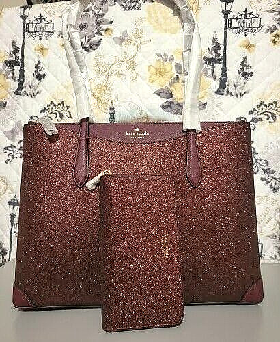 Kate Spade Large Joeley Lola Shimmy Glitter Zip Handbag & Wallet Set – Deep Nova