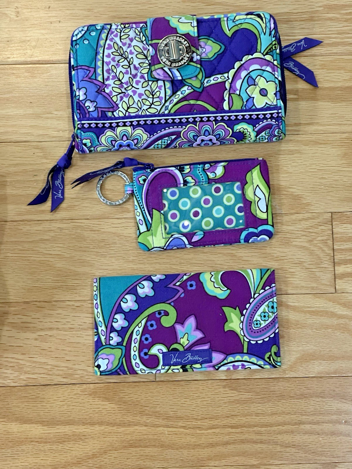 Vera Bradley “Heather Paisley” 4 pc Set Wallet, Checkbook, Saddle Purse, ID Hold