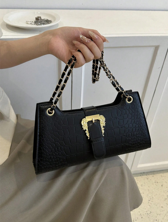 Women’s Stone Pattern Underarm Handbag Small Square Shoulder Purse Fashion Tote
