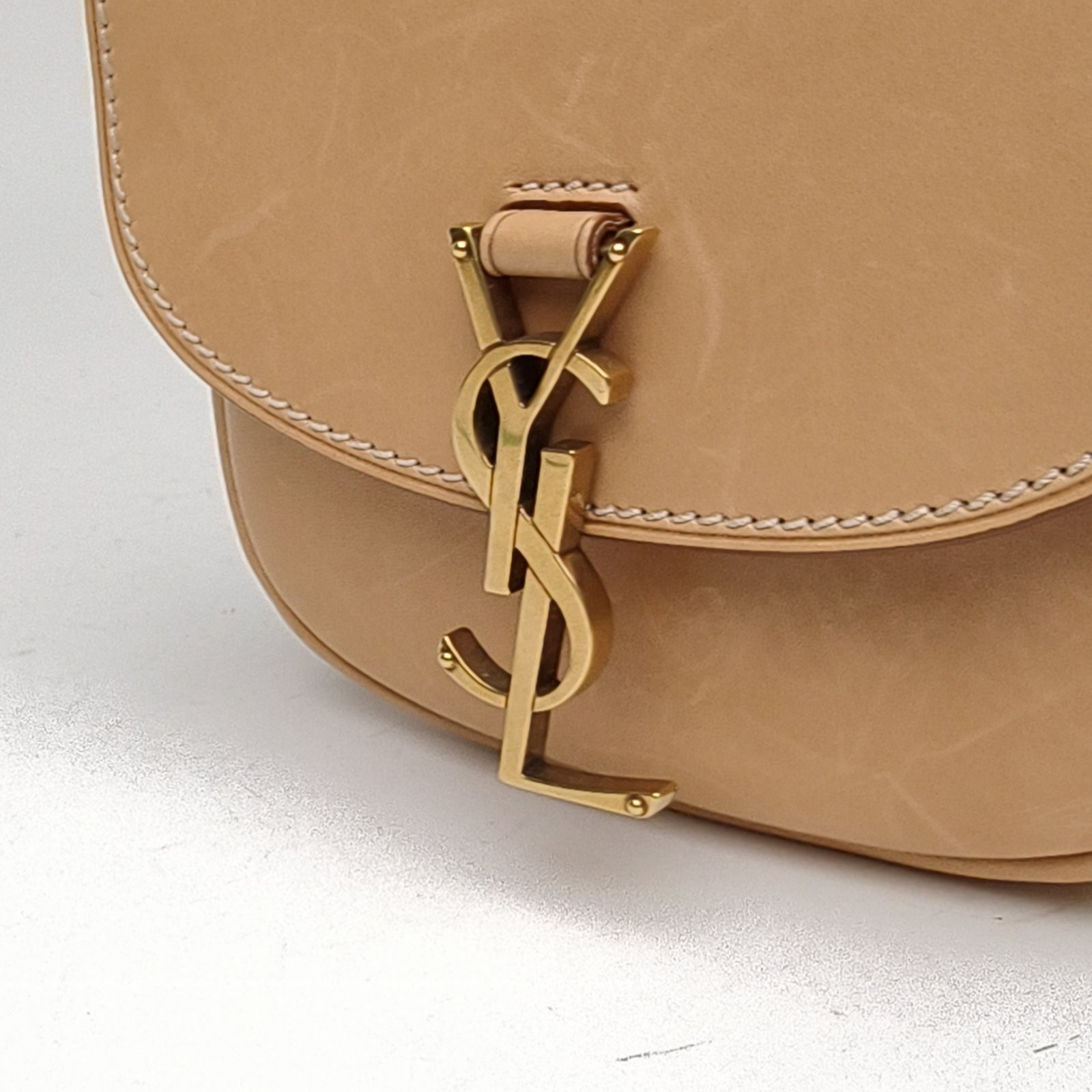 SAINT LAURENT KAIA Saddle Bag Mini 15cm Milky Tea Calfskin Crossbody Bag