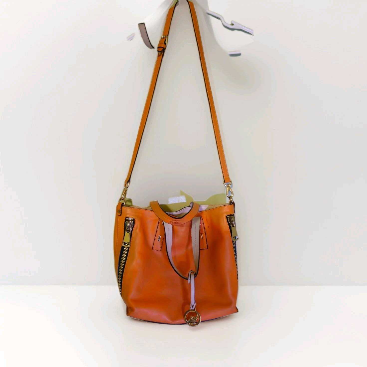 A. BELLUCCI Gorgeous Italian Made – Orange Leather Tote Cross Body Bag/Purse