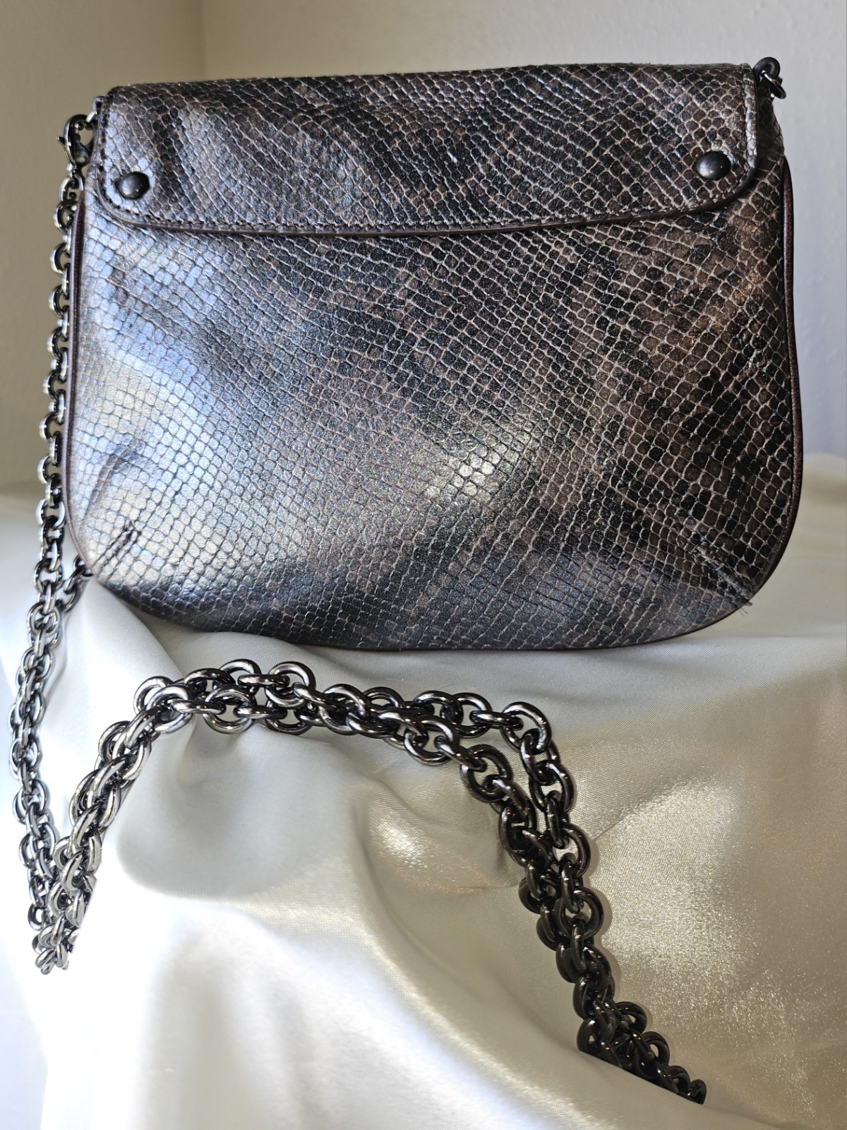 Coach Dark Grey Snakeskin Crossbody/Clutch Bag 8″ x 6.5″ 23″ Drop