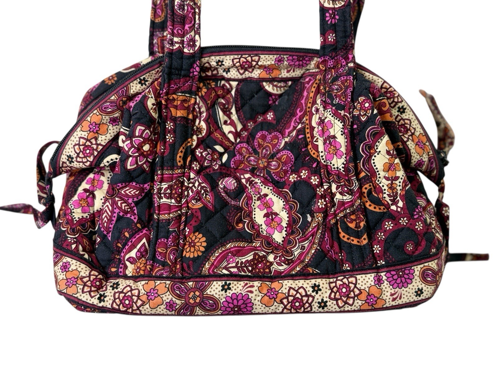 Quilted Purse by Stephanie Dawn Handbag Burgundy Orange Floral 7.5in x 12in