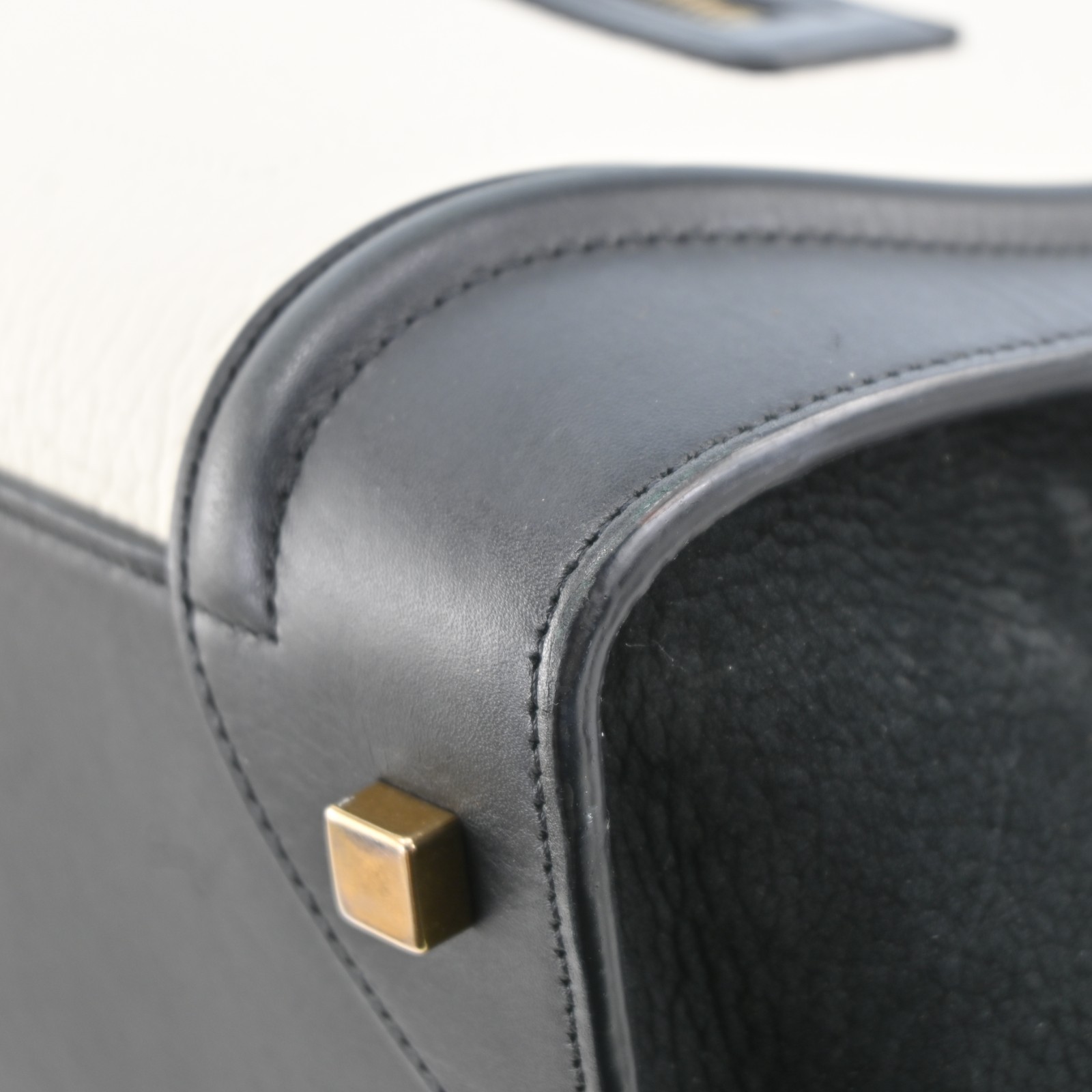 CELINE Luggage Mini Shopper Hand Bag Leather Black x White R3917YJ805