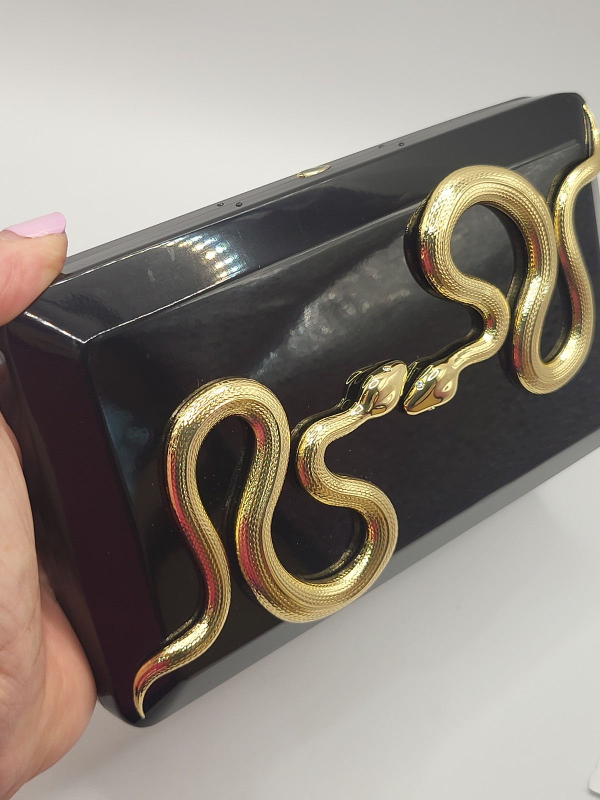 Kilian Paris Snake Clutch Case Bag Black Lacquered Enameled Swarovski Eyes