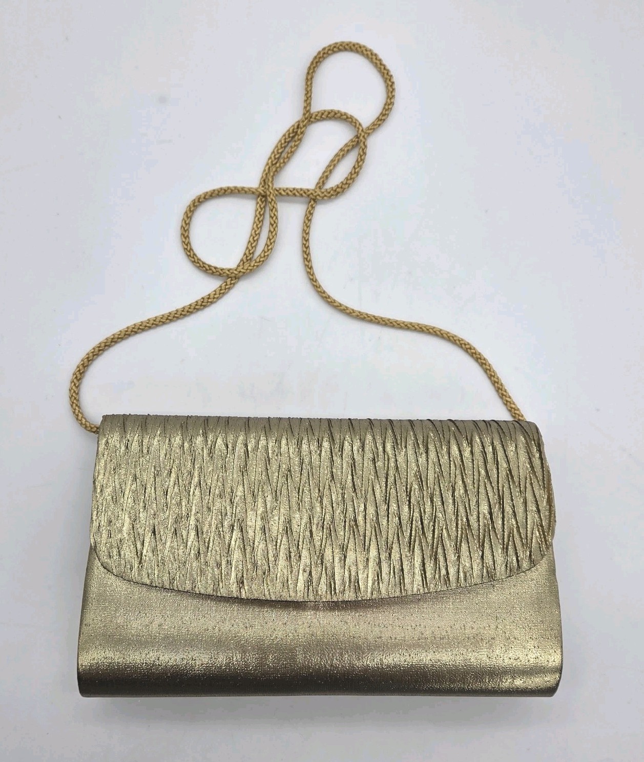 Warren Reed Metallic Gold Fabric Evening Bag Clutch Purse Shoulder Strap VTG