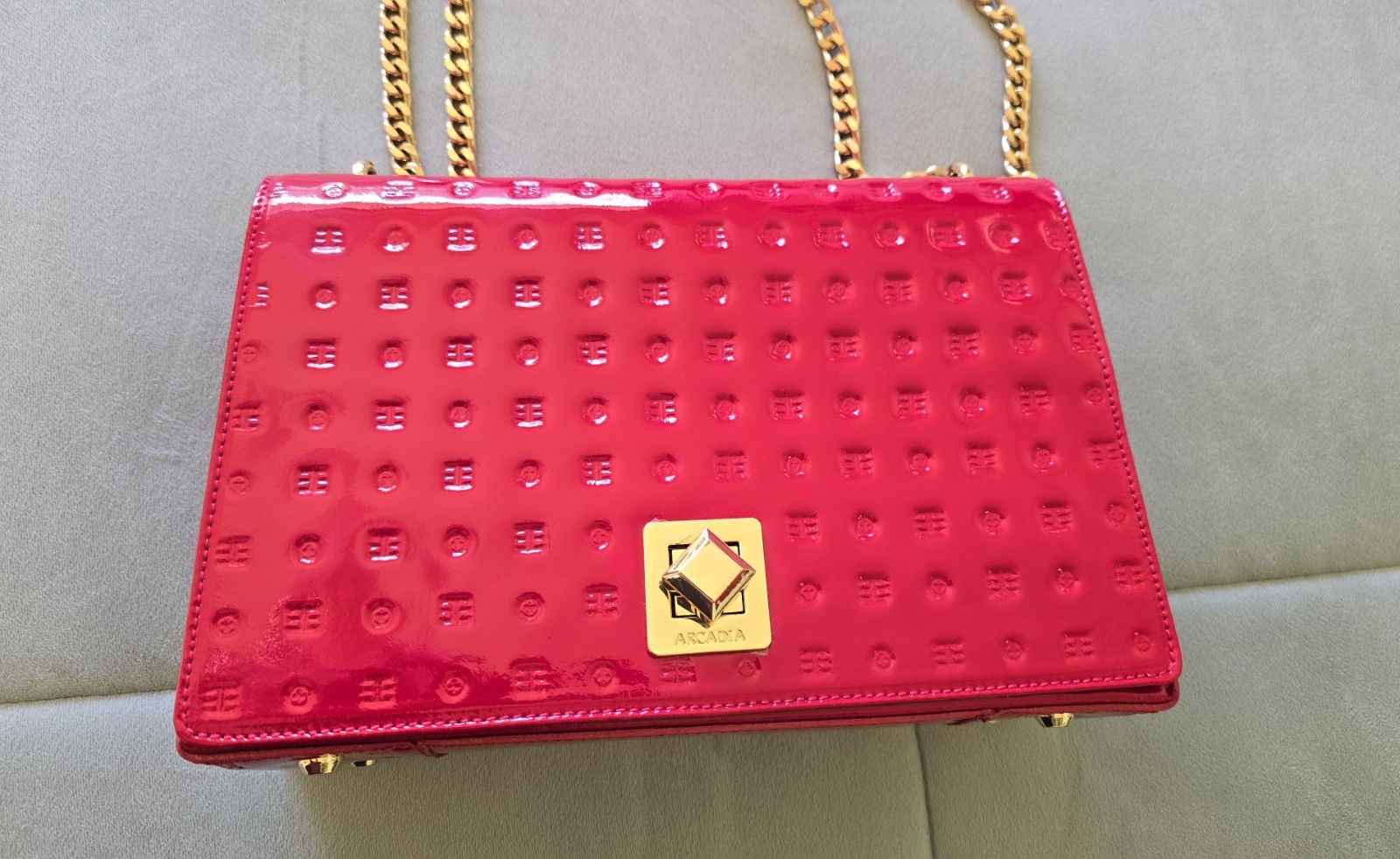 Arcadia Italy Laila Red Patent Leather Crossbody Bag with Adjustable Strap