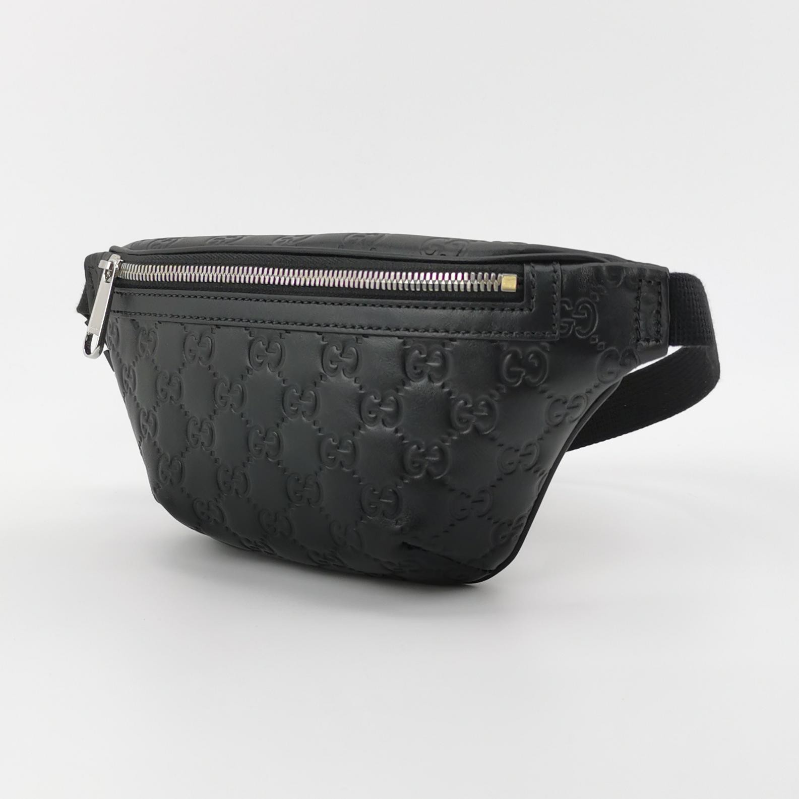 Gucci Guccissima Small Black Leather Waist & Chest Bag Silver Zip US Ship