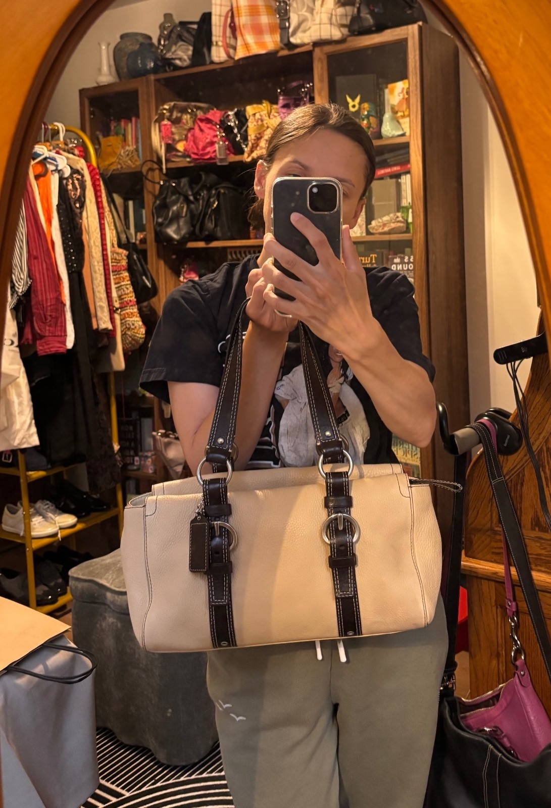 Coach Chelsea Pebbled Leather Shoulder Bag in Beige & Chocolate Browb