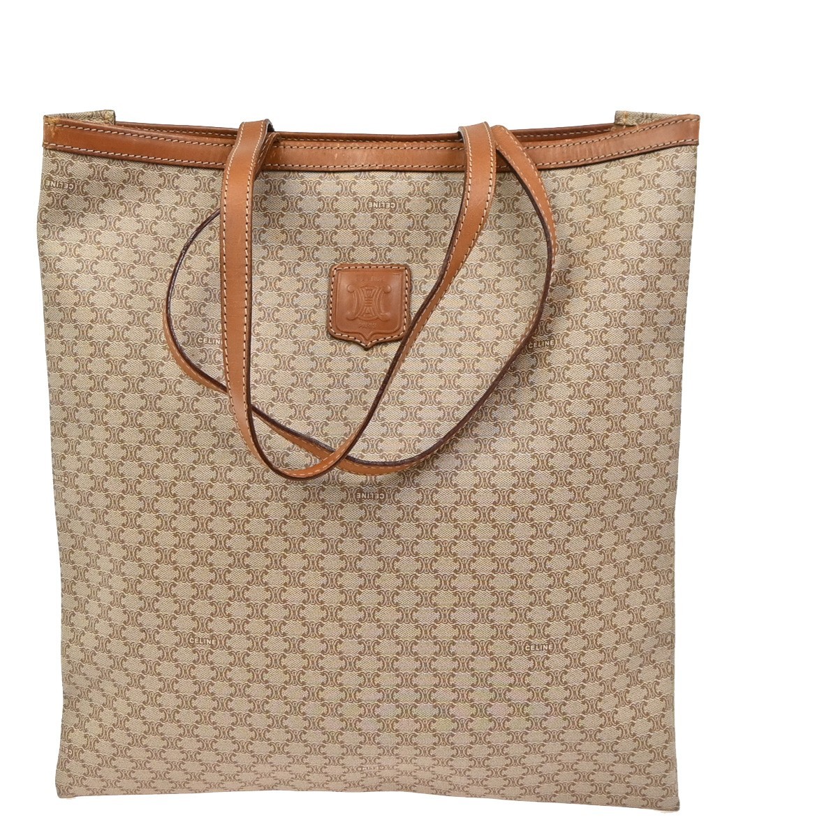 CELINE Logo Macadam Pattern Shoulder Bag PVC Leather Beige GHW Italy 60KC920
