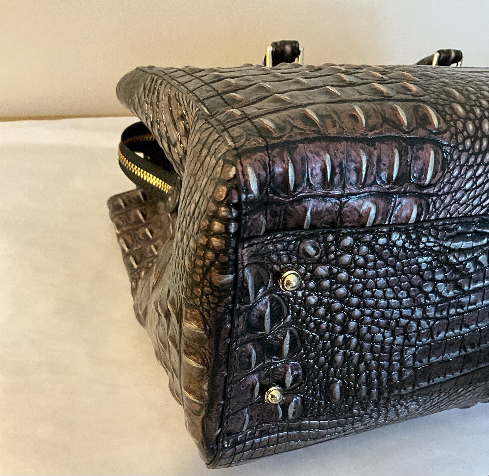 Brahmin Large Finley Satchel Carryall Plum Melbourne EUC