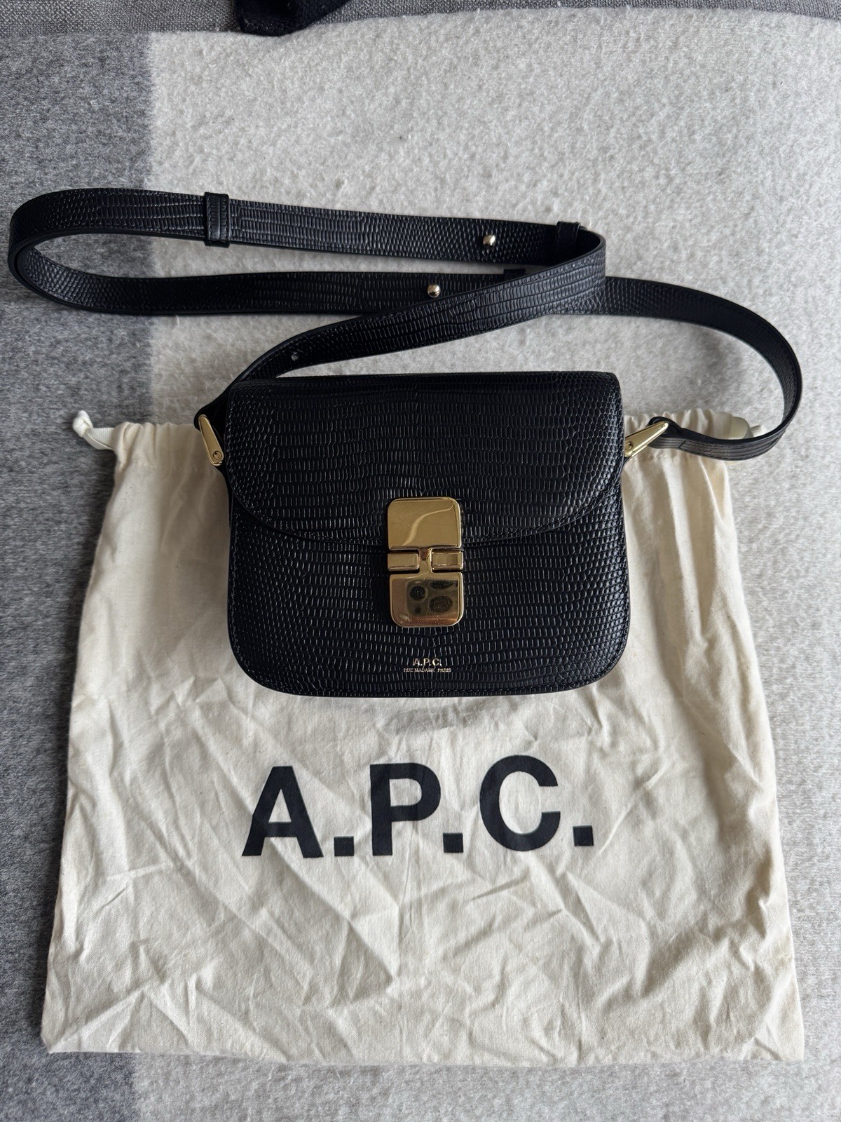 A.P.C Mini Grace Crossbody bag in Black Embossed Lizard