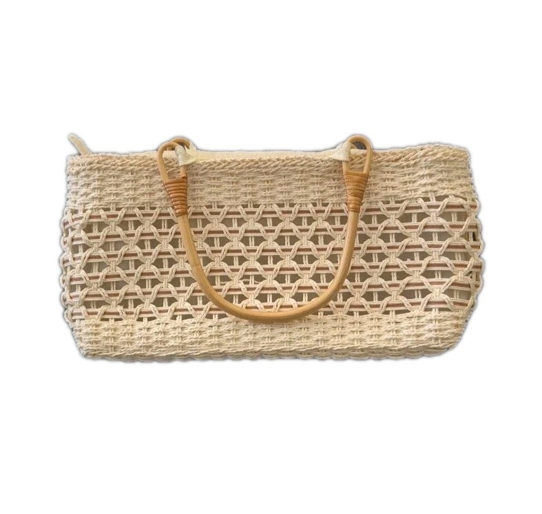 Hand Bag Hand Made Of Straw Size 12″ In 7″ Cream & BROWN New ZIPPER IS BROKEN