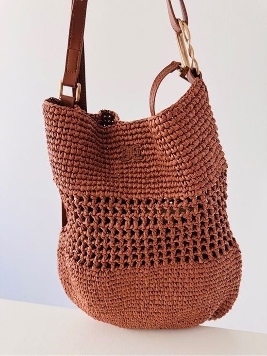 NWT Sam Edelman Brown Raffia Crochet Tote Crossbody Bag Removable Pouch