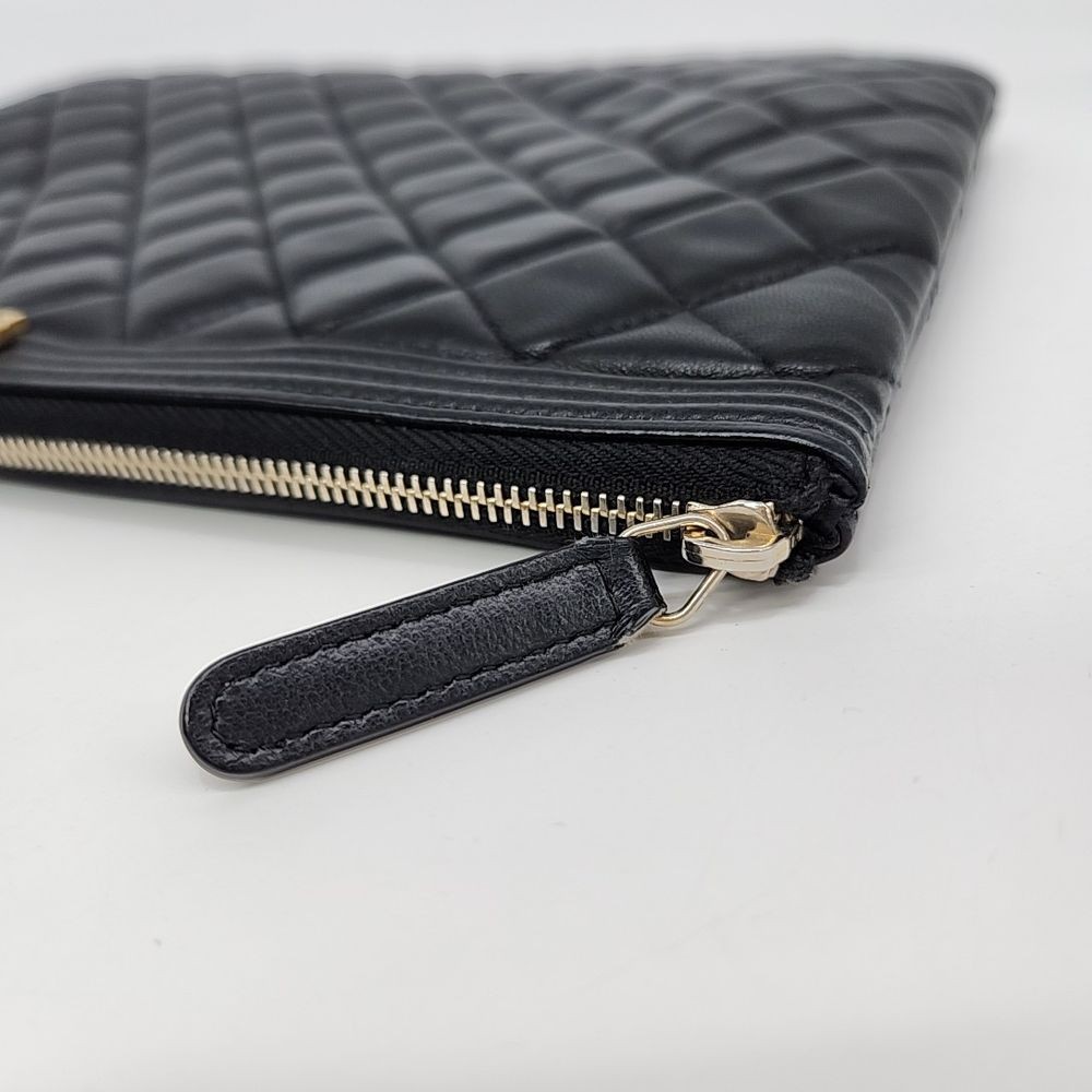 Chanel Black Quilted Leather Boy Clutch New Medium Size