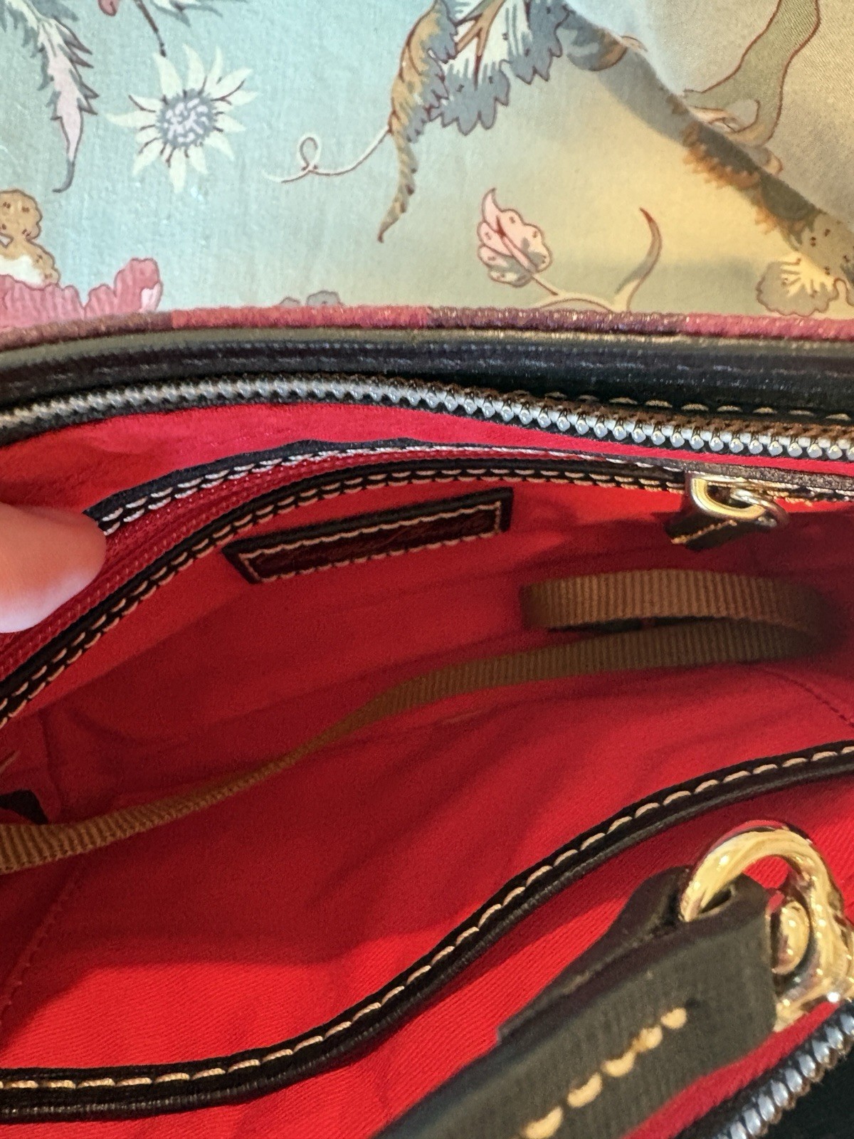 Dooney & Bourke Red Black Checkered Plaid Crossbody Bag with Tassel Leather Trim