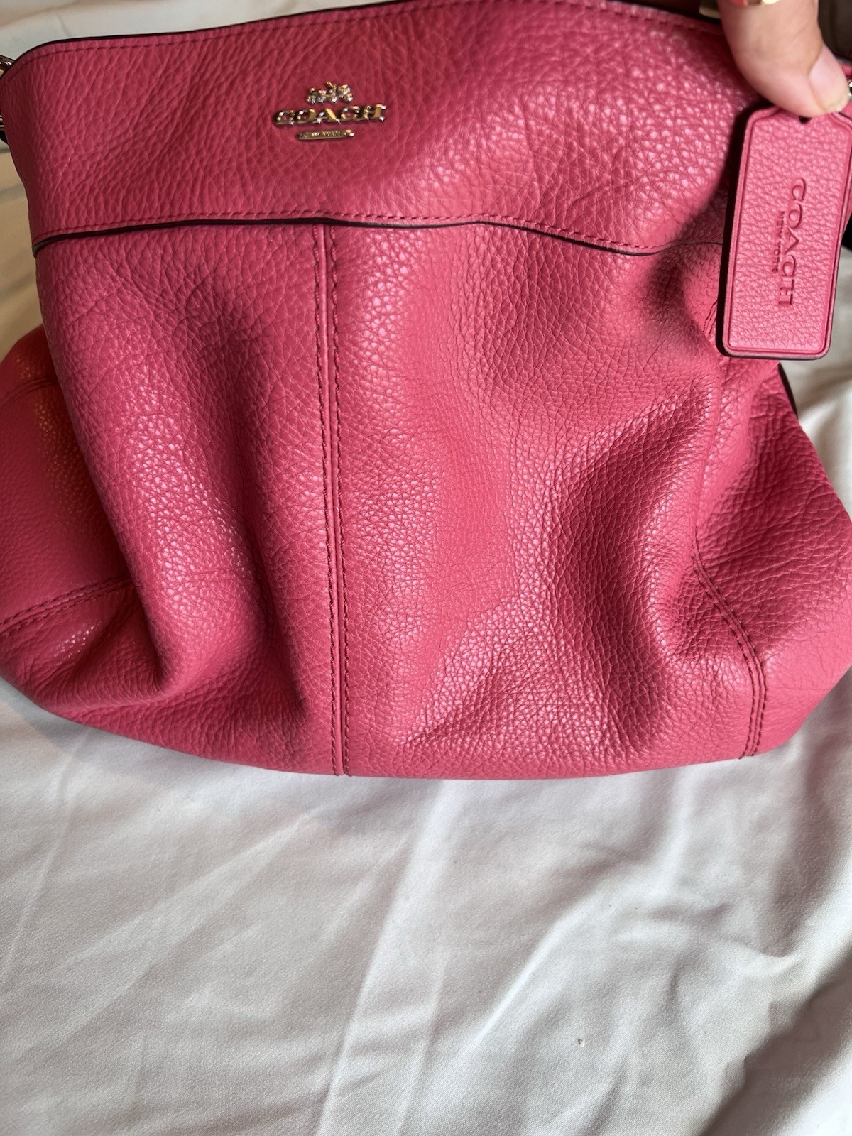Coach Pink Pebbled Shoulder Bag Shoulder Strap, Zip/Snap, Inner Pockets, Charm