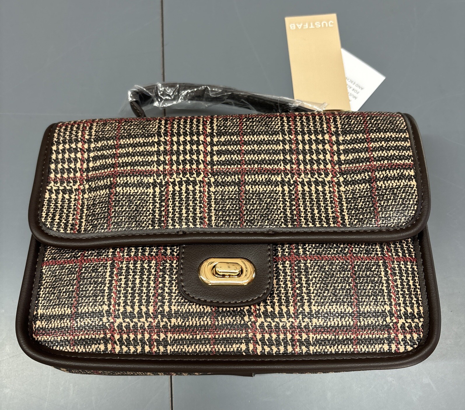 JustFab Women’s Cross Body Quilted Bag With Top Handle Coffee Multi One Size