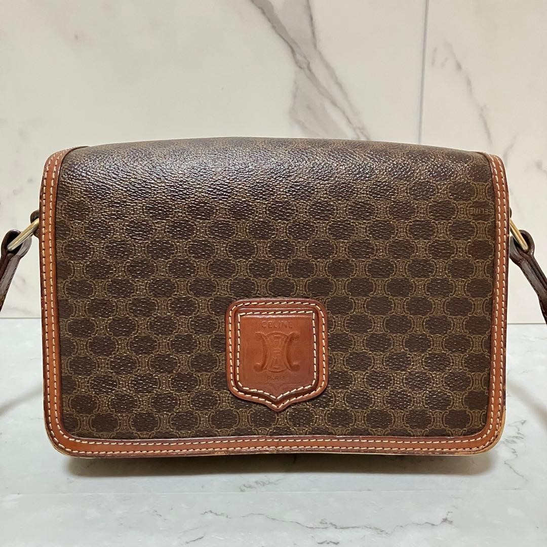 CELINE Shoulder bag Macadam Triomphe Leather Brown Vintage Authentic From Japan