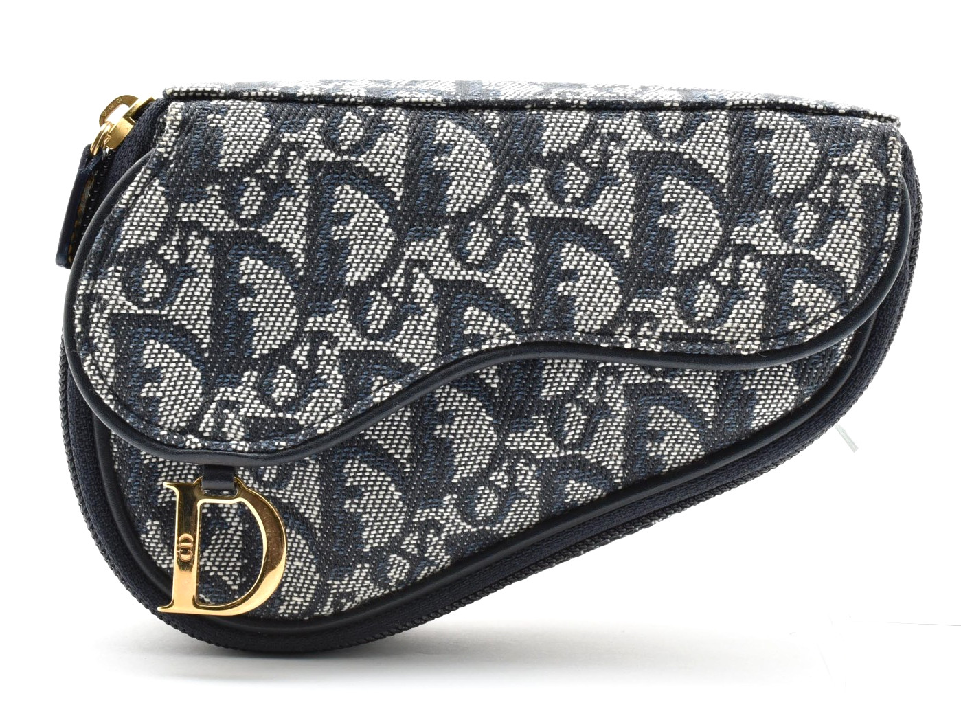 Christian Dior [Rank AA] Trotter Saddle Pouch Purse Bag Canvas Gold Navy Auth