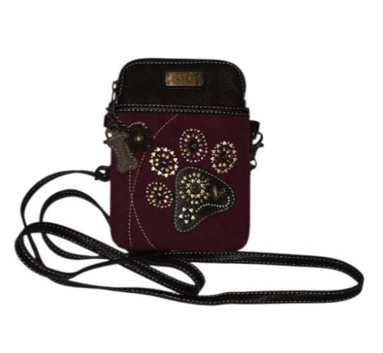 Chala Handbags Dog Paw Print Crossbody Dazelled Paw Pouch Flower Bone Beaded