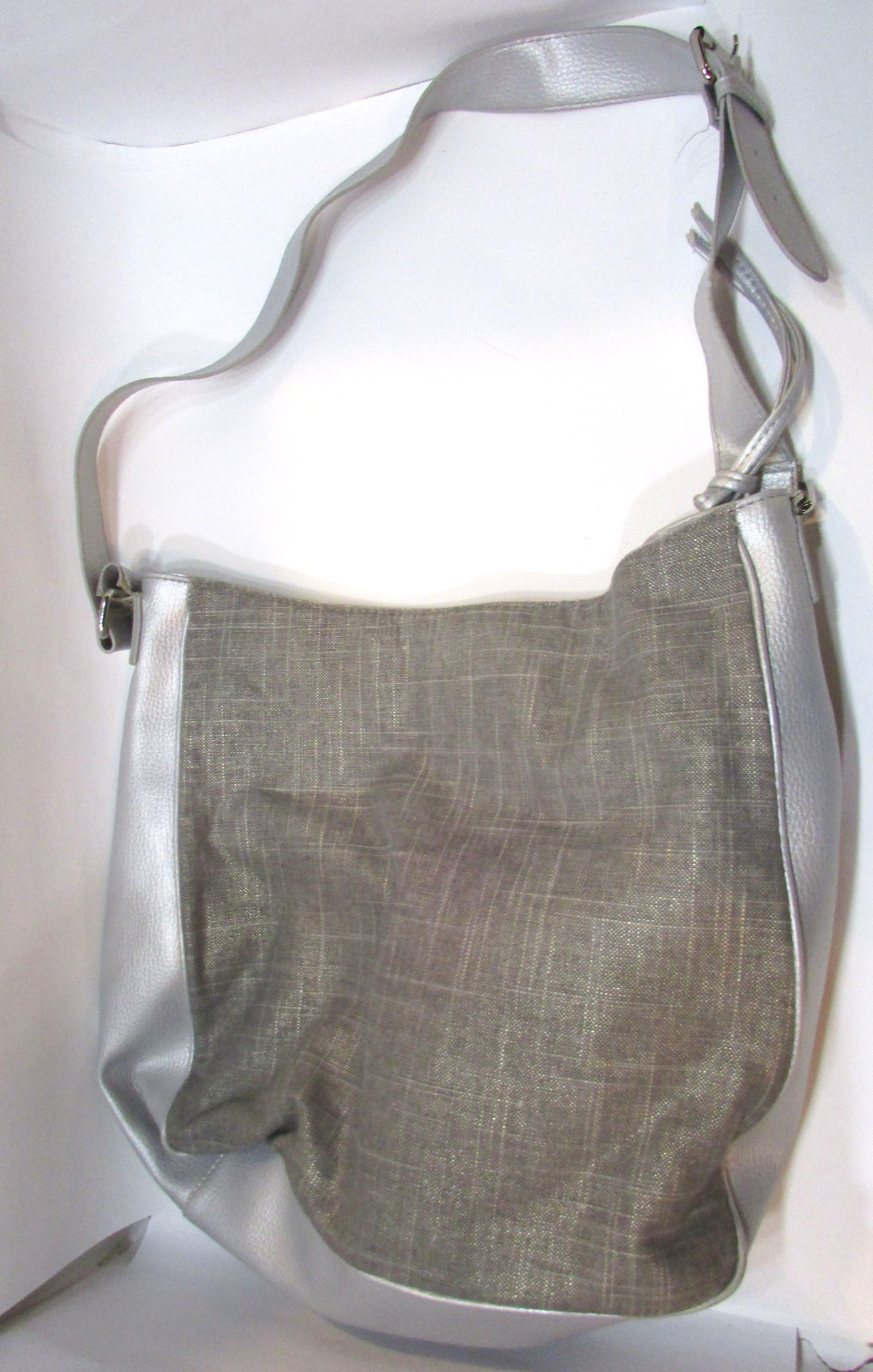 Excellent Calvin Klein Silver Gray Large 12″ Handbag Purse Jessie Shoulder Bag