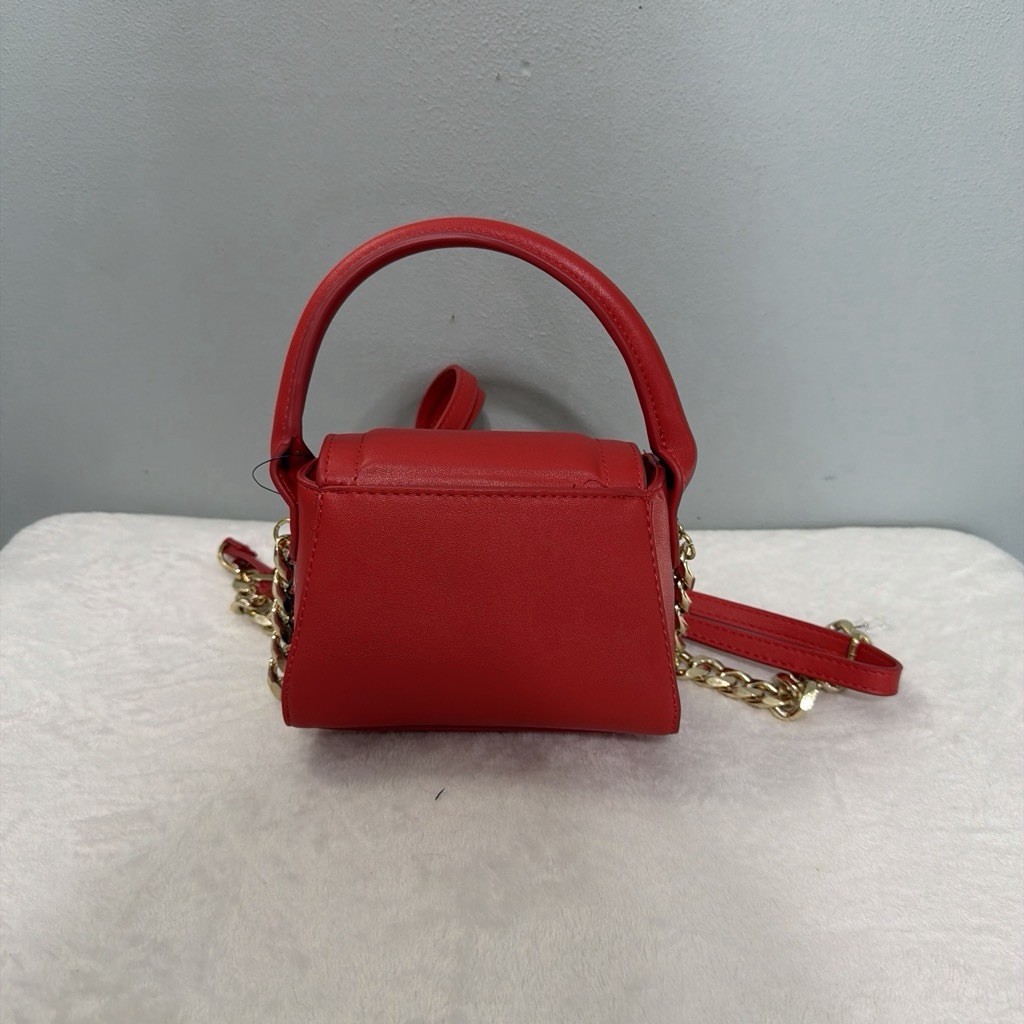 Red Mini Top Handle Crossbody Bag w/ Gold Chain Strap, Detachable Strap