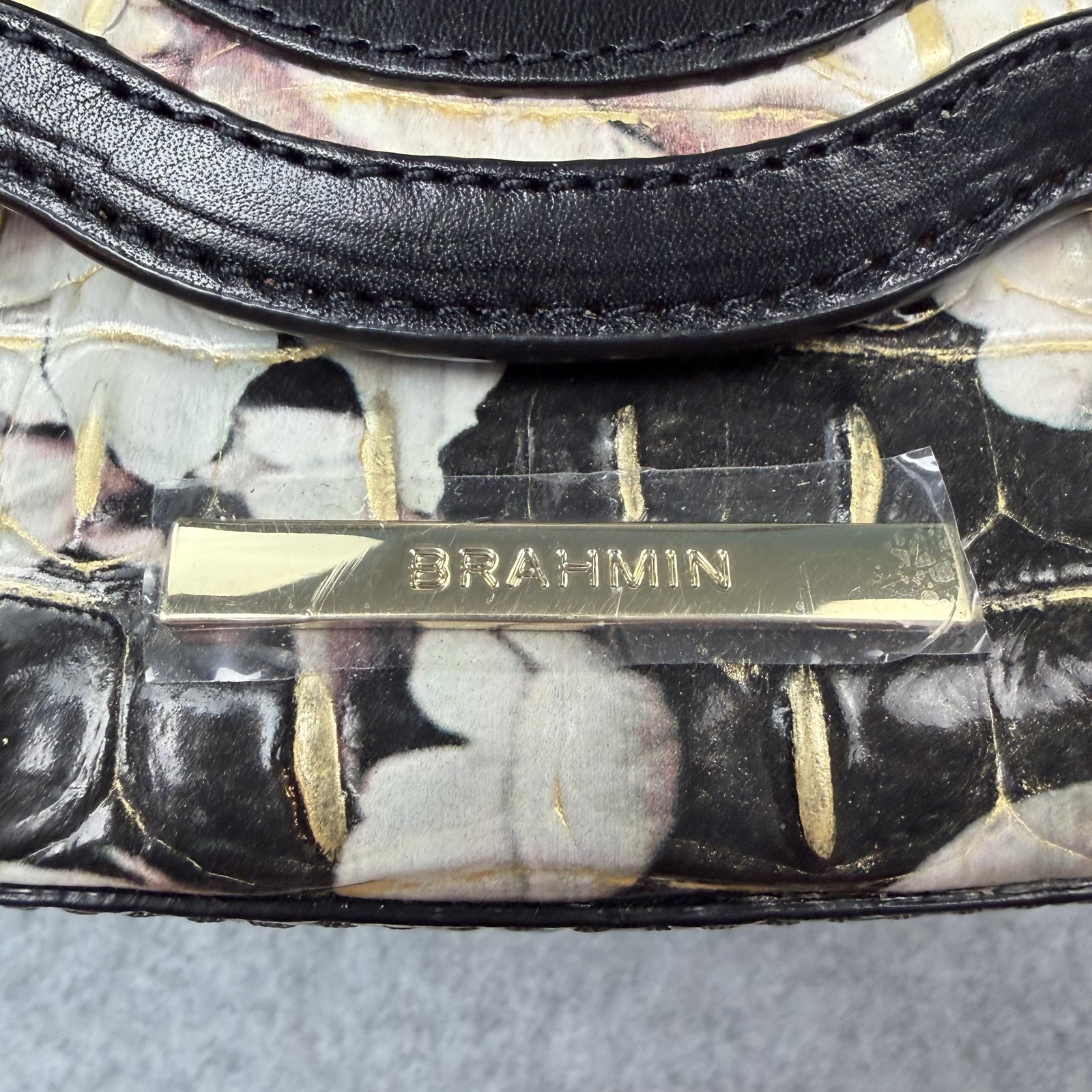 Brahmin Crossbody Bag Womens Medium Black Eden Garland Floral Embossed Leather