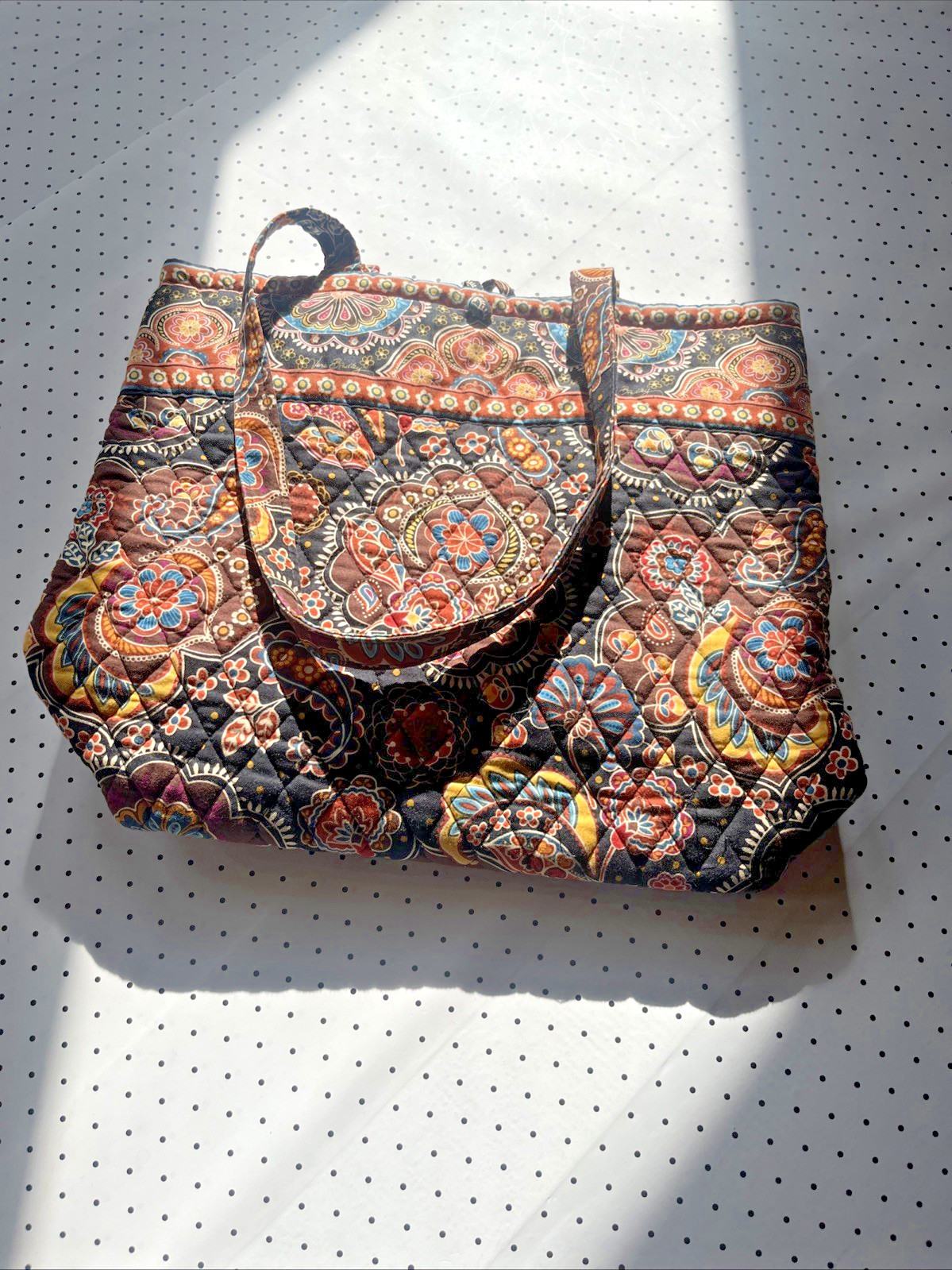 Vera Bradley Quilted Tote Bag Paisley Floral Brown Multicolor Large Shoulder Bag
