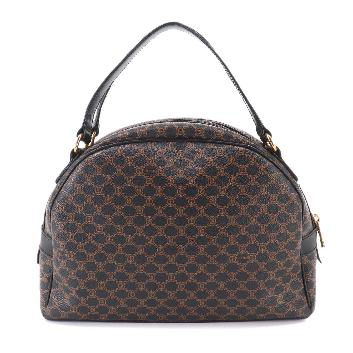 CELINE Macadam Hand Bag PVC Leather Black Brown Purse Vintage 90332453