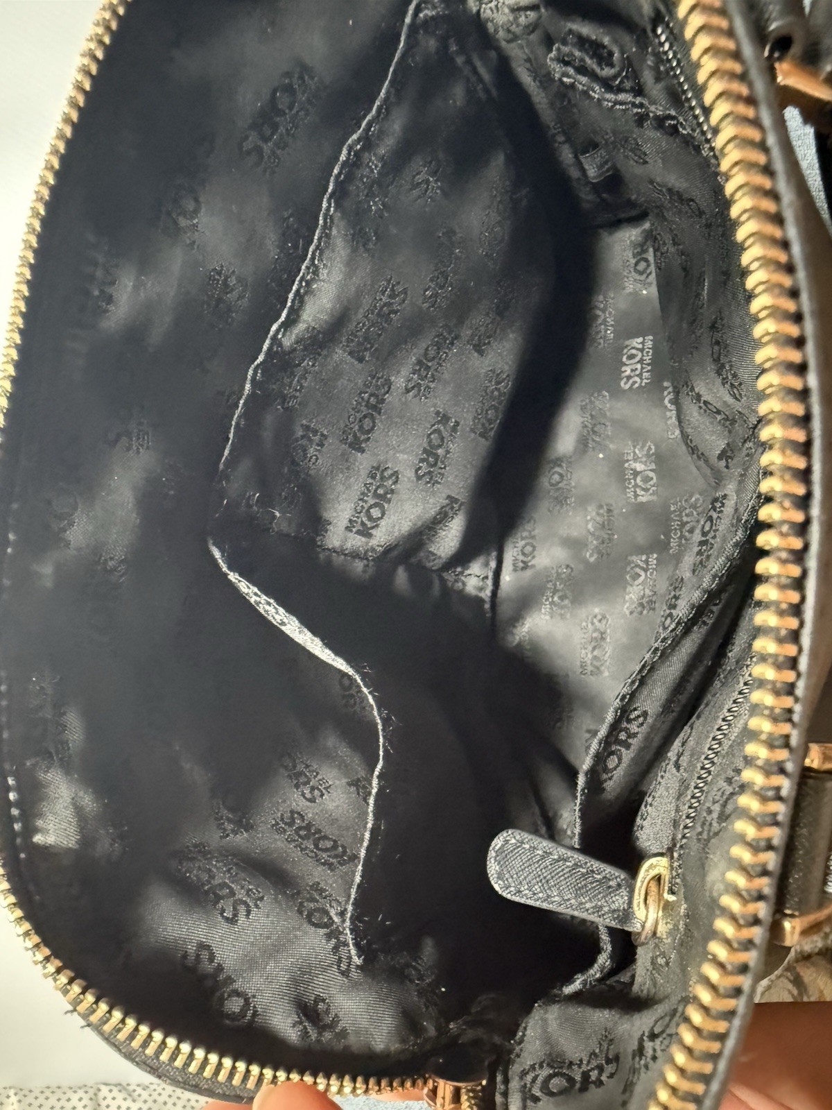 Michael Kors Black Zip Satchel Top Handle Bag Gold Hardware Detachable Strap