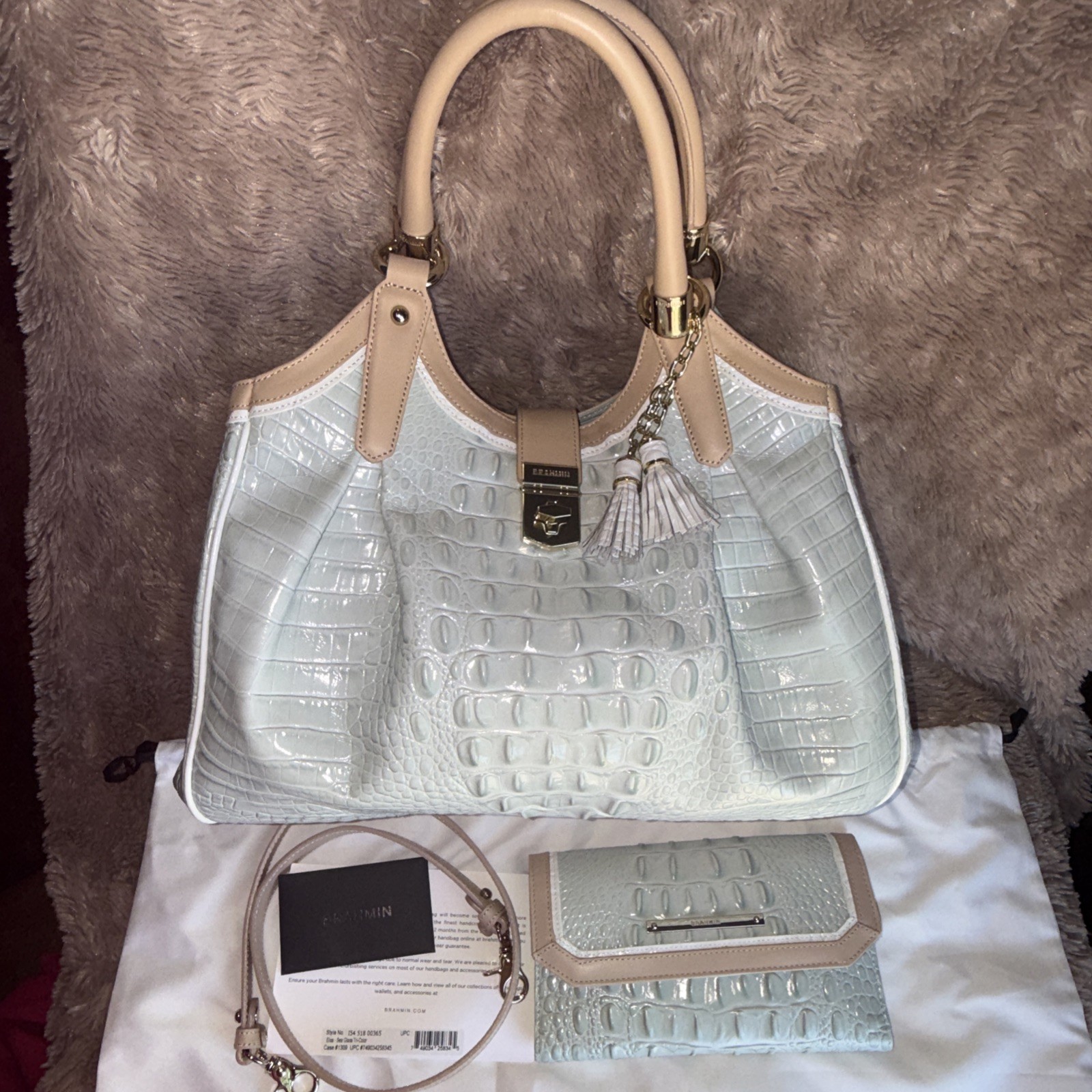 Brahmin Elisa Sea Glass Tri-Color & Matching Checkbook Wallet NWOT