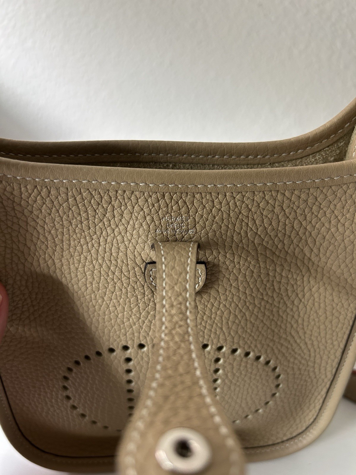 Hermes Mini Evelyne 16 TPM Etoupe Clemence Leather Palladium Hardware Excellent