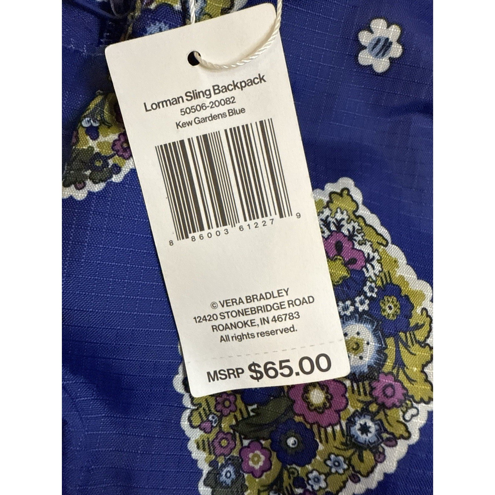 Vera Bradley Lorman Sling Backpack Womens OS Blue Kew Gardens Floral Paisley NWT