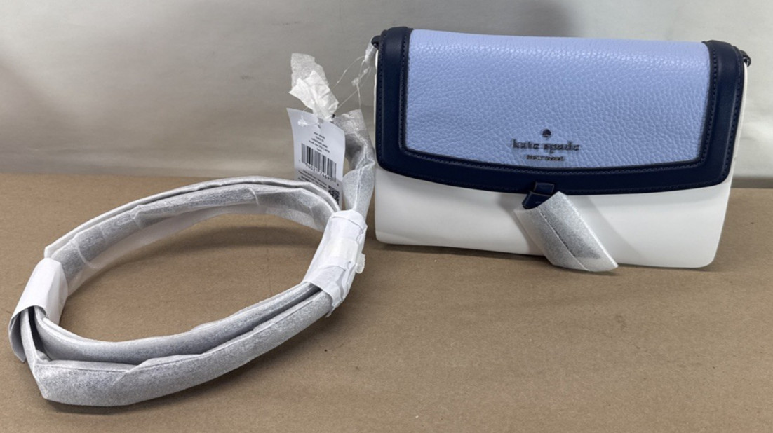 Kate Spade Colorblock Leather Flap Crossbody Bag Blue White NWT