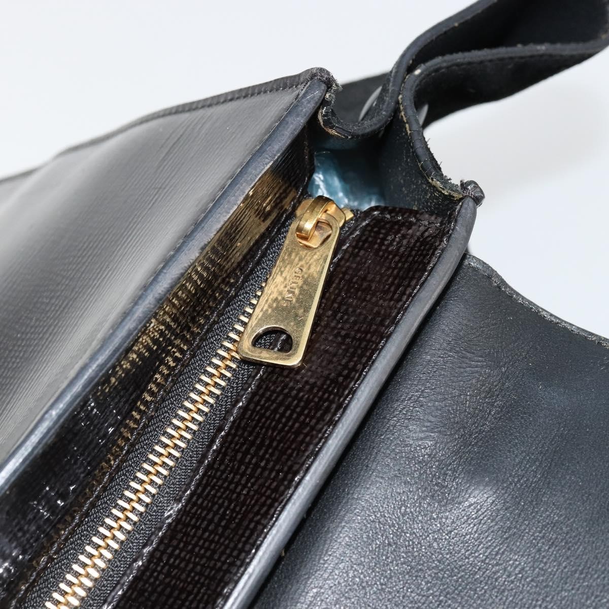 CELINE Trapeze Hand Bag Leather 2way Black Gold Auth 141011