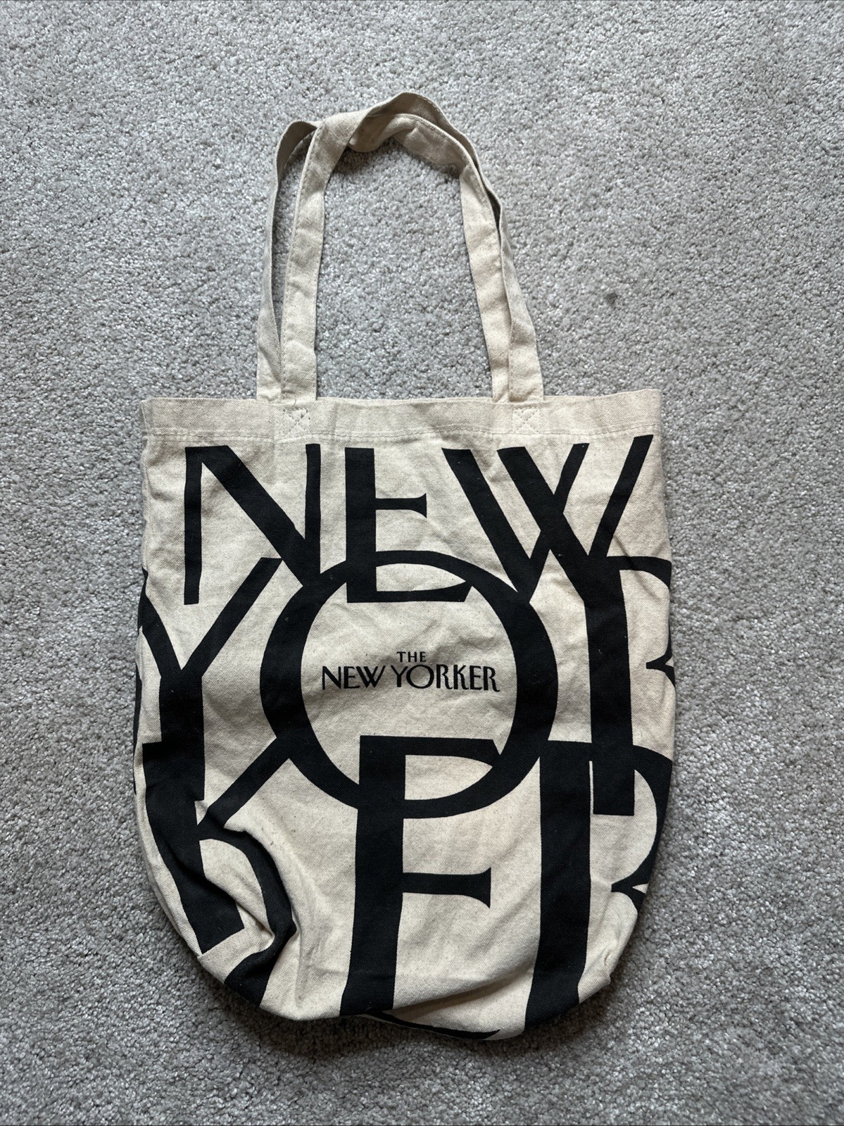 The New Yorker Magazine Beige Black Cotton Canvas Tote Bag 15” X 15”