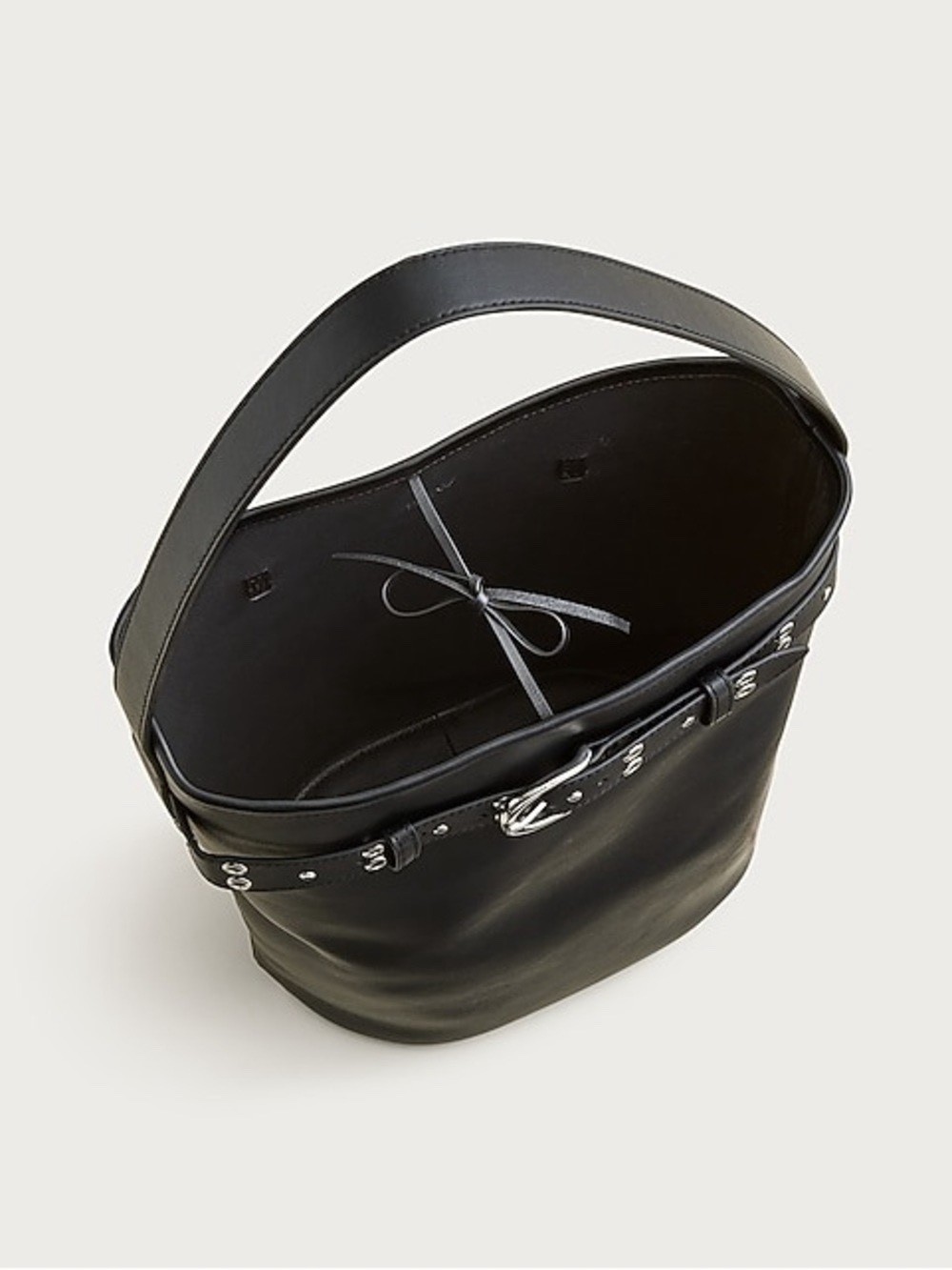 NWT Large J. CREW Black Leather Belted Berkeley Bucket Bag w/Silver Studs JCrew