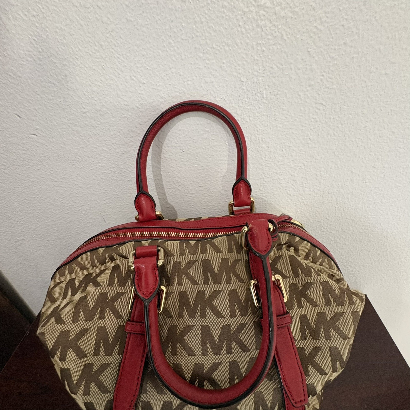 VINTAGE MICHAEL KORS Beige/Red Canvas Brookville tote handbag(OBO)