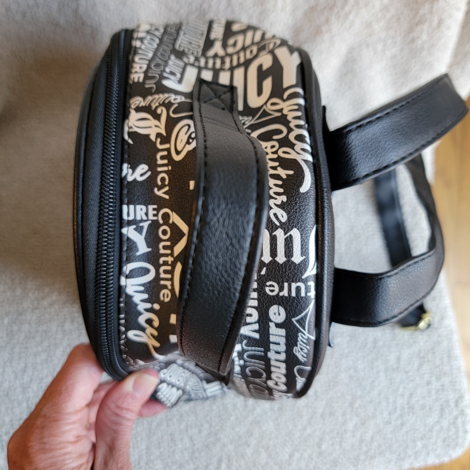 JUICY COUTURE Backpack Word Search Word Play Bow Black & White Gold Hardware