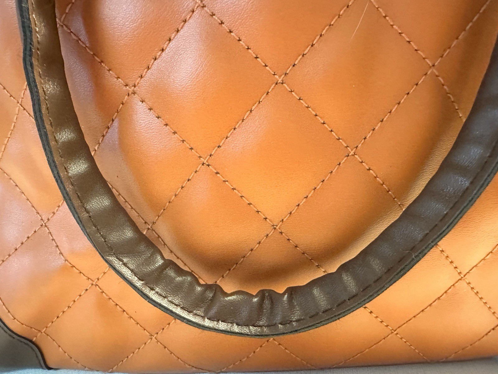 Brown Quilted Zip-Top Satchel Top Handle Bag, Double Handles, Silver Hardware