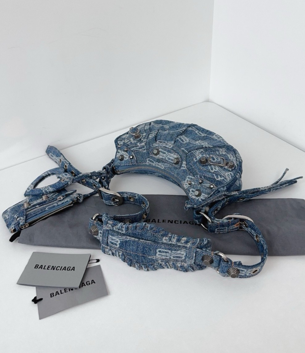 Balenciaga Le Cagole XS Blue Denim Shoulder Crossbody Hobo Bag