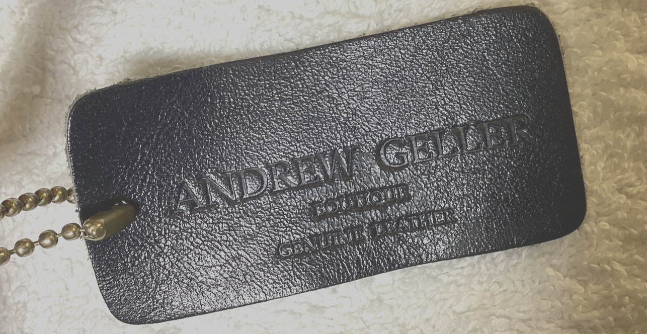 Andrew Geller Boutique Leather Crossbody Purse/Black with Brown Trim & Strap