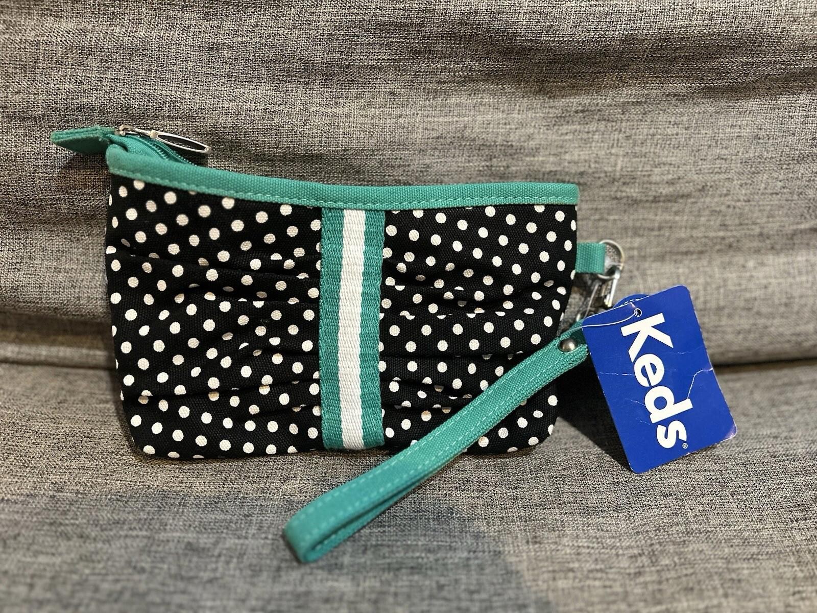 Keds Wristlet Black White Polka Dot Green Trim New