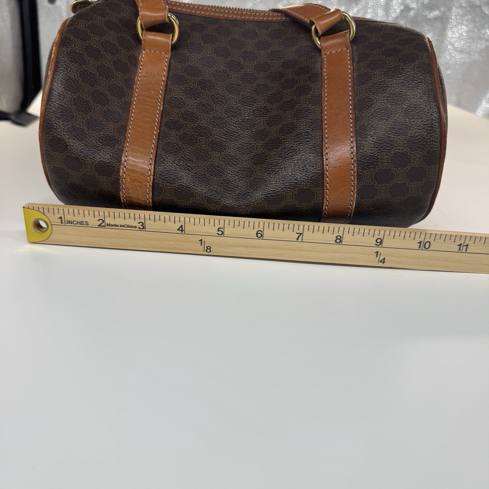 Celine Duffle Style Monogram Purse Inside Pocket Zip 10” Wide 6” Deep