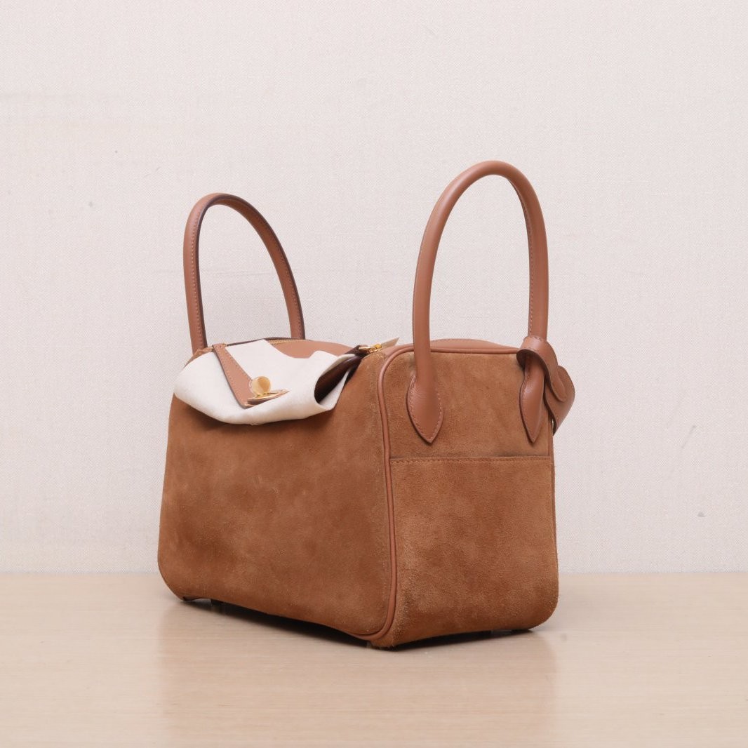 HERMES Lindy 26cm Gold(37) Doblis Suede Leather Swift Leather Shoulder Bag