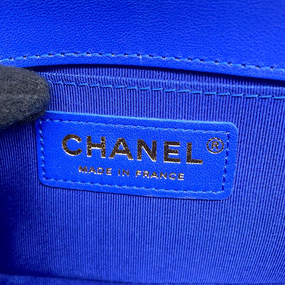 CHANEL Chevron Boy Chanel ChainShoulder Size Small Lambskin Blue A67085