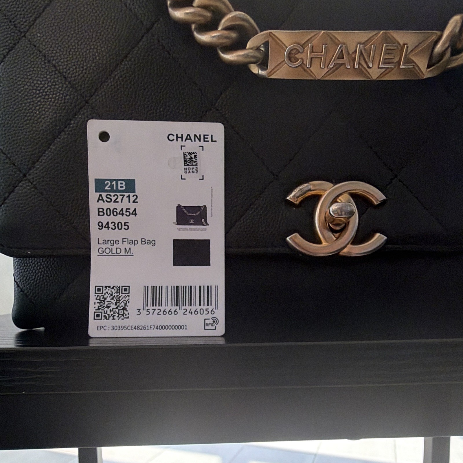 CHANEL Large Black Quilted Flap Shoulder Bag Chain Strap Turn Lock Gold